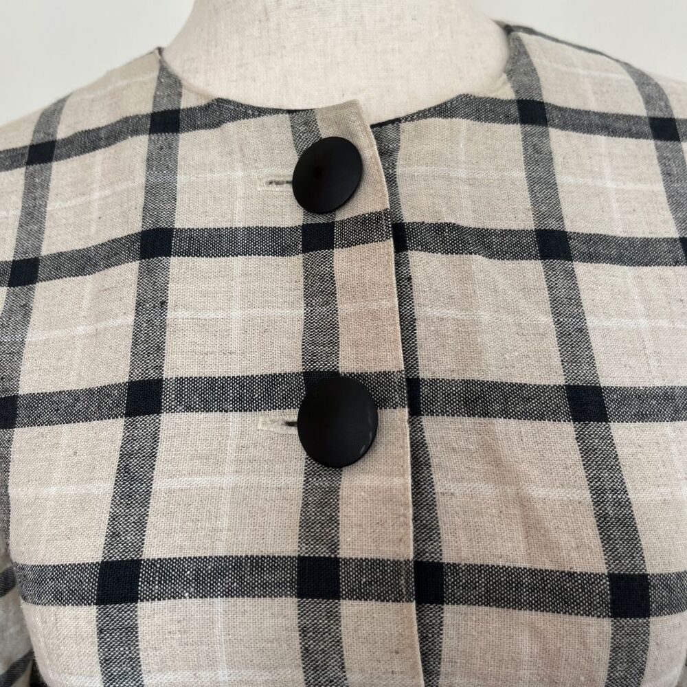 VTG 90s Plaid Linen Blazer – Minimalist Preppy Cropped Jacket – Mid Century Mod - Picture 2 of 8